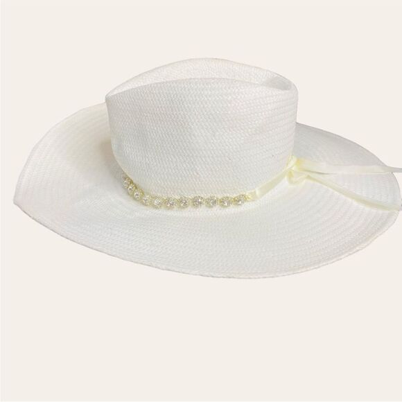 Nikki Beach Cosmos Crystal Straw Sun Hat UPF Protection Ivory One Size NEW - Picture 6 of 11